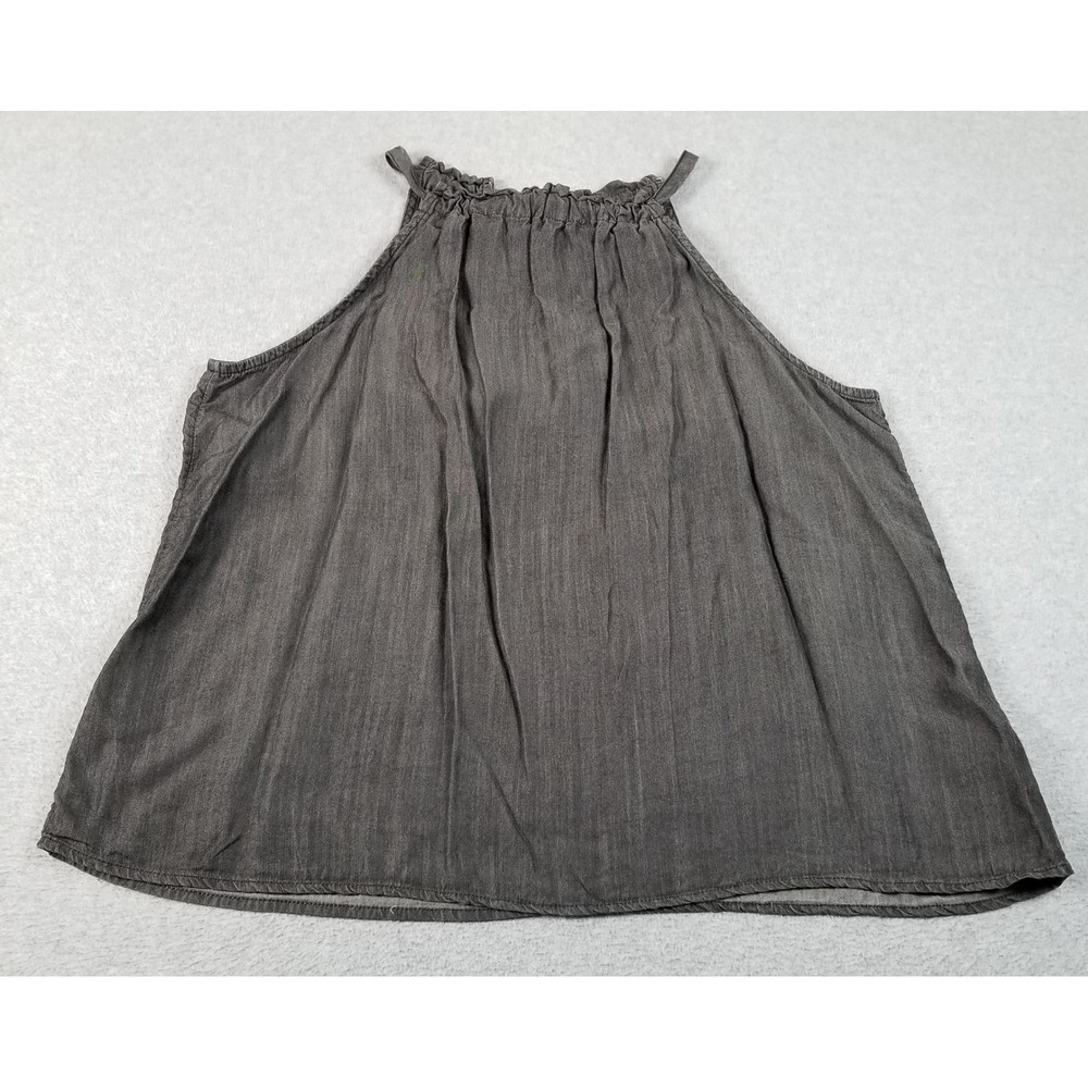 Time and Tru Tank Top Women's XXL 2XL Gray Halter Neck Tie Sleeveless Chambray